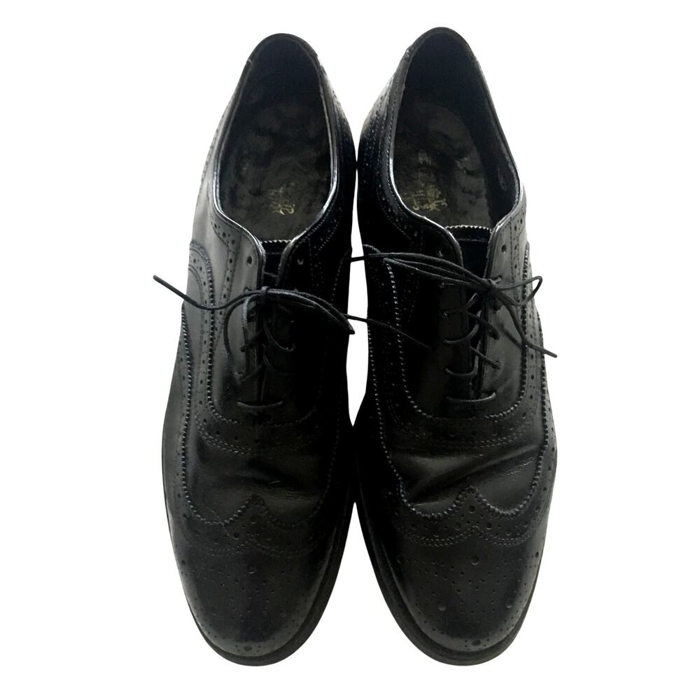 Black Wingtip Oxfords Executive Imperials Goodyear Heels Leather Soles Shoe 7.5D